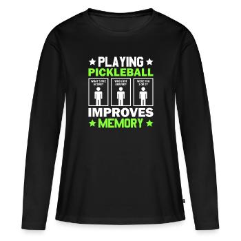 Pickleball Spielen Verbessert Memory Dink Player - Frauen Premium Bio Langarmshirt - Schwarz - Vorne - Julia (174cm)