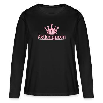 Aktienqueen - ETF Aktien Börse Markt - Frauen Premium Bio Langarmshirt - Schwarz - Vorne - Julia (174cm)