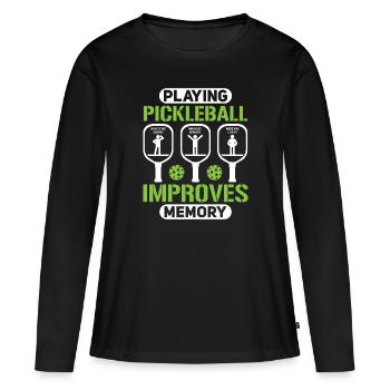 Pickleball Spielen Verbessert Memory Dink Player - Frauen Premium Bio Langarmshirt - Schwarz - Vorne - Julia (174cm)