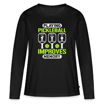 Pickleball Spielen Verbessert Memory Dink Player - Frauen Premium Bio Langarmshirt - Schwarz - Vorne - Julia (174cm)
