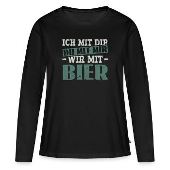 Ich Mit Dir - Du Mit Mir - Wir Mit Bier - Sauf - Frauen Premium Bio Langarmshirt - Schwarz - Vorne - Julia (174cm)