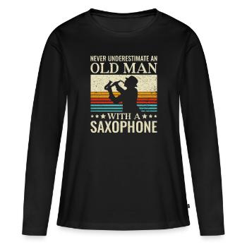 Unterschätze Niemals einen alten Mann Saxophon - - Frauen Premium Bio Langarmshirt - Schwarz - Vorne - Julia (174cm)