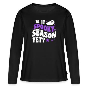 Est-ce déjà la saison effrayante? - Citrouille d’Halloween - T-shirt manches longues Premium bio Femme - noir - Devant - Julia (174cm)