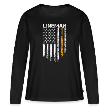 Retro Elektroinstallateur - Leitungsmonteur - Frauen Premium Bio Langarmshirt - Schwarz - Vorne - Julia (174cm)