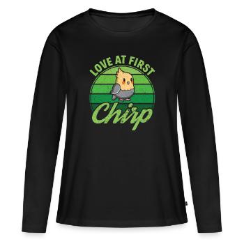 Love at first Chirp - Nymphensittich - Frauen Premium Bio Langarmshirt - Schwarz - Vorne - Julia (174cm)