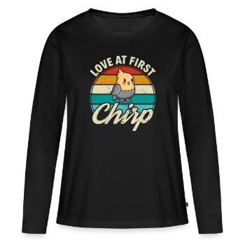 Love at first Chirp - Nymphensittich - Frauen Premium Bio Langarmshirt - Schwarz - Vorne - Julia (174cm)