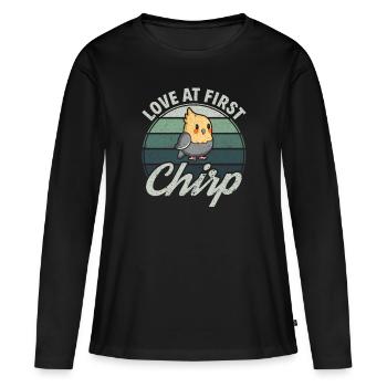 Love at first Chirp - Nymphensittich - Frauen Premium Bio Langarmshirt - Schwarz - Vorne - Julia (174cm)