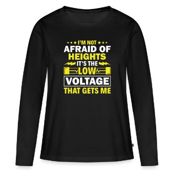 Not Afraid Of Heights Low Voltage - - Frauen Premium Bio Langarmshirt - Schwarz - Vorne - Julia (174cm)