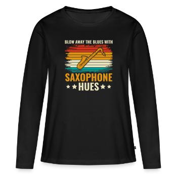 Blow Away the Blues with Saxophone Hues - Jazz - Women's Premium Organic Long Sleeve Shirt - black - Front - Julia (174cm)