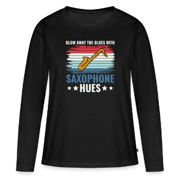 Blow Away the Blues with Saxophone Hues - Jazz - Women's Premium Organic Long Sleeve Shirt - black - Front - Julia (174cm)