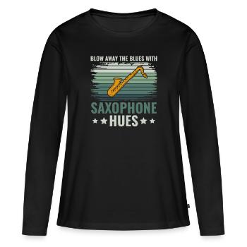 Blow Away the Blues with Saxophone Hues - Jazz - Women's Premium Organic Long Sleeve Shirt - black - Front - Julia (174cm)