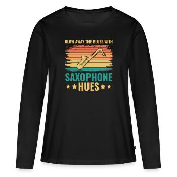 Blow Away the Blues with Saxophone Hues - Jazz - Women's Premium Organic Long Sleeve Shirt - black - Front - Julia (174cm)