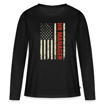 HR Manager American Flag USA - HR Management - Women's Premium Organic Long Sleeve Shirt - black - Front - Julia (174cm)