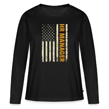 HR Manager American Flag USA - HR Management - Women's Premium Organic Long Sleeve Shirt - black - Front - Julia (174cm)