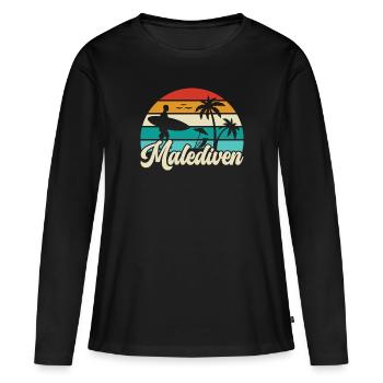 etro Maldives Maldives Palmiers Vacances Mer d’été - T-shirt manches longues Premium bio Femme - noir - Devant - Julia (174cm)