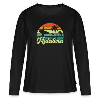 etro Maldives Maldives Palmiers Vacances Été Mer - T-shirt manches longues Premium bio Femme - noir - Devant - Julia (174cm)