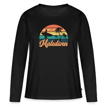 etro Maldives Maldives Palmiers Vacances Mer d’été - T-shirt manches longues Premium bio Femme - noir - Devant - Julia (174cm)
