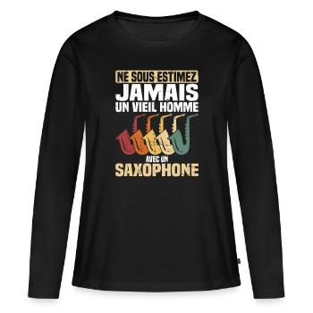Un vieil homme avec un saxophone - T-shirt manches longues Premium bio Femme - noir - Devant - Julia (174cm)