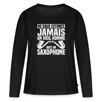 Un vieil homme avec un saxophone - T-shirt manches longues Premium bio Femme - noir - Devant - Julia (174cm)
