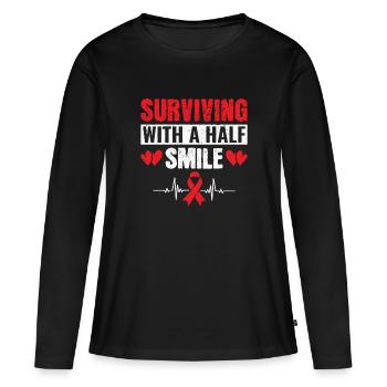 Survivre avec un demi-sourire - AVC - T-shirt manches longues Premium bio Femme - noir - Devant - Julia (174cm)