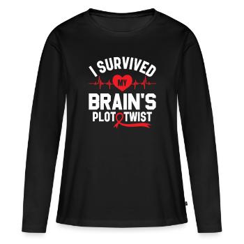 I Survived My Brain's Plot Twist - Schlaganfall - Frauen Premium Bio Langarmshirt - Schwarz - Vorne - Julia (174cm)