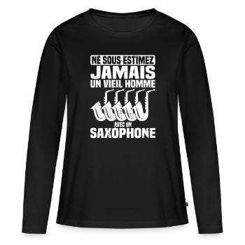 Un vieil homme avec un saxophone - T-shirt manches longues Premium bio Femme - noir - Devant - Julia (174cm)