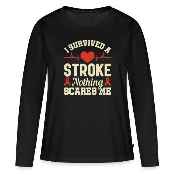 J’ai survécu à un accident vasculaire cérébral Rien ne me fait peur - - T-shirt manches longues Premium bio Femme - noir - Devant - Julia (174cm)