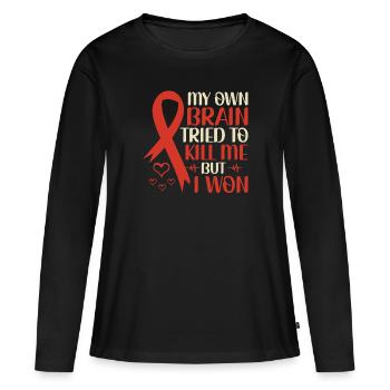 My Own Brain Tried To Kill Me But I Won - - Frauen Premium Bio Langarmshirt - Schwarz - Vorne - Julia (174cm)