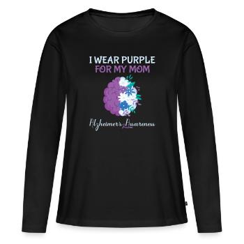 Je porte du violet pour ma mère - Alzheimer’s Awareness - T-shirt manches longues Premium bio Femme - noir - Devant - Julia (174cm)