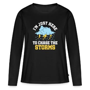 Je suis juste là pour chasser les tempêtes - Tempête - T-shirt manches longues Premium bio Femme - noir - Devant - Julia (174cm)