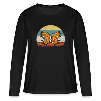 Retro Monarchs Sunset - Monarchfalter - Frauen Premium Bio Langarmshirt - Schwarz - Vorne - Julia (174cm)