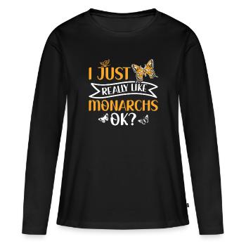 J’aime vraiment les monarques - Monarchfalter - T-shirt manches longues Premium bio Femme - noir - Devant - Julia (174cm)