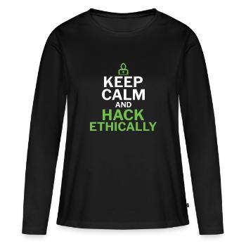 Restez calme et piratez de manière éthique - Ethical Hacker - T-shirt manches longues Premium bio Femme - noir - Devant - Julia (174cm)