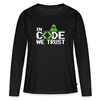 In Code We Trust - Ethical Hacker Cybersecurity - Frauen Premium Bio Langarmshirt - Schwarz - Vorne - Julia (174cm)