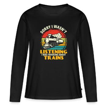 Je pensais à Trains - Zugführer Lokführer - T-shirt manches longues Premium bio Femme - noir - Devant - Julia (174cm)