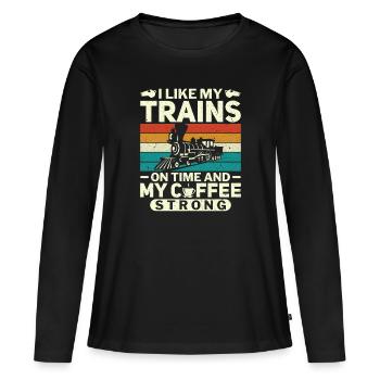 J’aime les trains et le café - Train Driver - T-shirt manches longues Premium bio Femme - noir - Devant - Julia (174cm)