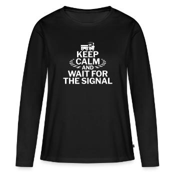 Restez calme et attendez le signal Zugführer - T-shirt manches longues Premium bio Femme - noir - Devant - Julia (174cm)