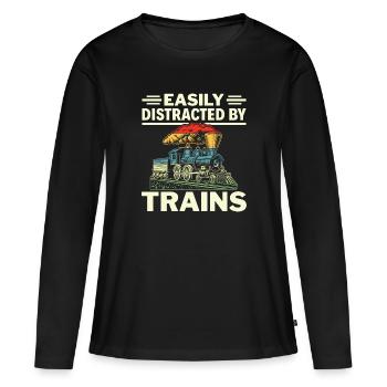 Facilement distrait par les trains - Conducteur de train - T-shirt manches longues Premium bio Femme - noir - Devant - Julia (174cm)