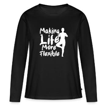 Rendre la vie plus flexible - Professeur de yoga - T-shirt manches longues Premium bio Femme - noir - Devant - Julia (174cm)