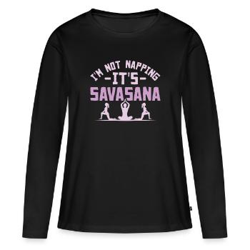 It's not Napping It's Savasana - Yoga Lehrer - Frauen Premium Bio Langarmshirt - Schwarz - Vorne - Julia (174cm)
