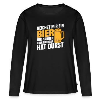 Donne-moi une bière, le voisin a soif - T-shirt manches longues Premium bio Femme - noir - Devant - Julia (174cm)