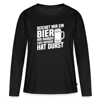 Donne-moi une bière, le voisin a soif - T-shirt manches longues Premium bio Femme - noir - Devant - Julia (174cm)