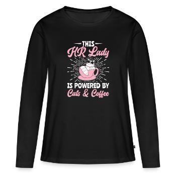 Powered By Cats & Coffee - HR Manager Human - Women's Premium Organic Long Sleeve Shirt - black - Front - Julia (174cm)