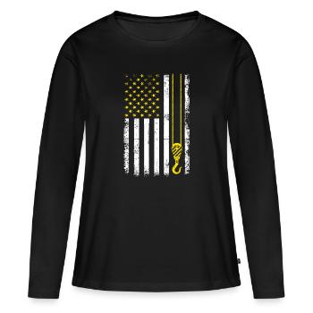 Fonctionnement de la grue de drapeau des États-Unis - Funny Crane Driver - T-shirt manches longues Premium bio Femme - noir - Devant - Julia (174cm)