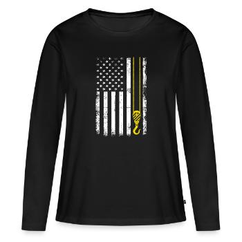 USA Flag Crane Operating - Funny Crane Driver - Women's Premium Organic Long Sleeve Shirt - black - Front - Julia (174cm)