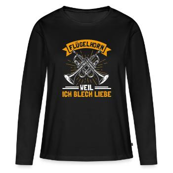 Flügelhorn & Flügelhornist weil ich Blech liebe - Frauen Premium Bio Langarmshirt - Schwarz - Vorne - Julia (174cm)