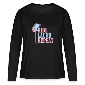 Ride Laugh Repeat - Hobby Horse Steckenpferd - Women's Premium Organic Long Sleeve Shirt - black - Front - Julia (174cm)
