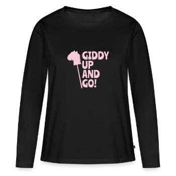 Giddy Up and Go! - Hobby Horse Steckenpferd - Frauen Premium Bio Langarmshirt - Schwarz - Vorne - Julia (174cm)