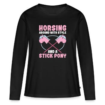Horsing Around with Style - Hobby Horse - Women's Premium Organic Long Sleeve Shirt - black - Front - Julia (174cm)