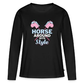 Horse Around with Style - Hobby Horse Steckenpferd - Women's Premium Organic Long Sleeve Shirt - black - Front - Julia (174cm)